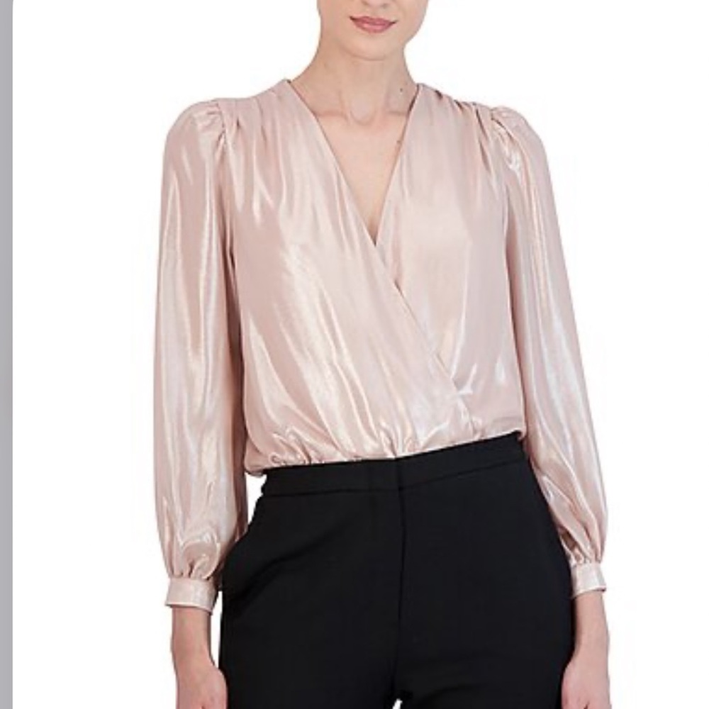 BCBGMaxAzria Shimmering Blush Wrap Blouse